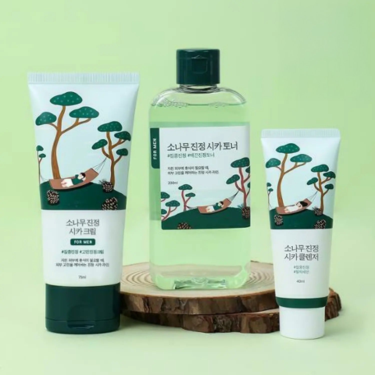 ROUND LAB For Men Pine Calming Toner/Cream Set (+Cleanser 40mL)