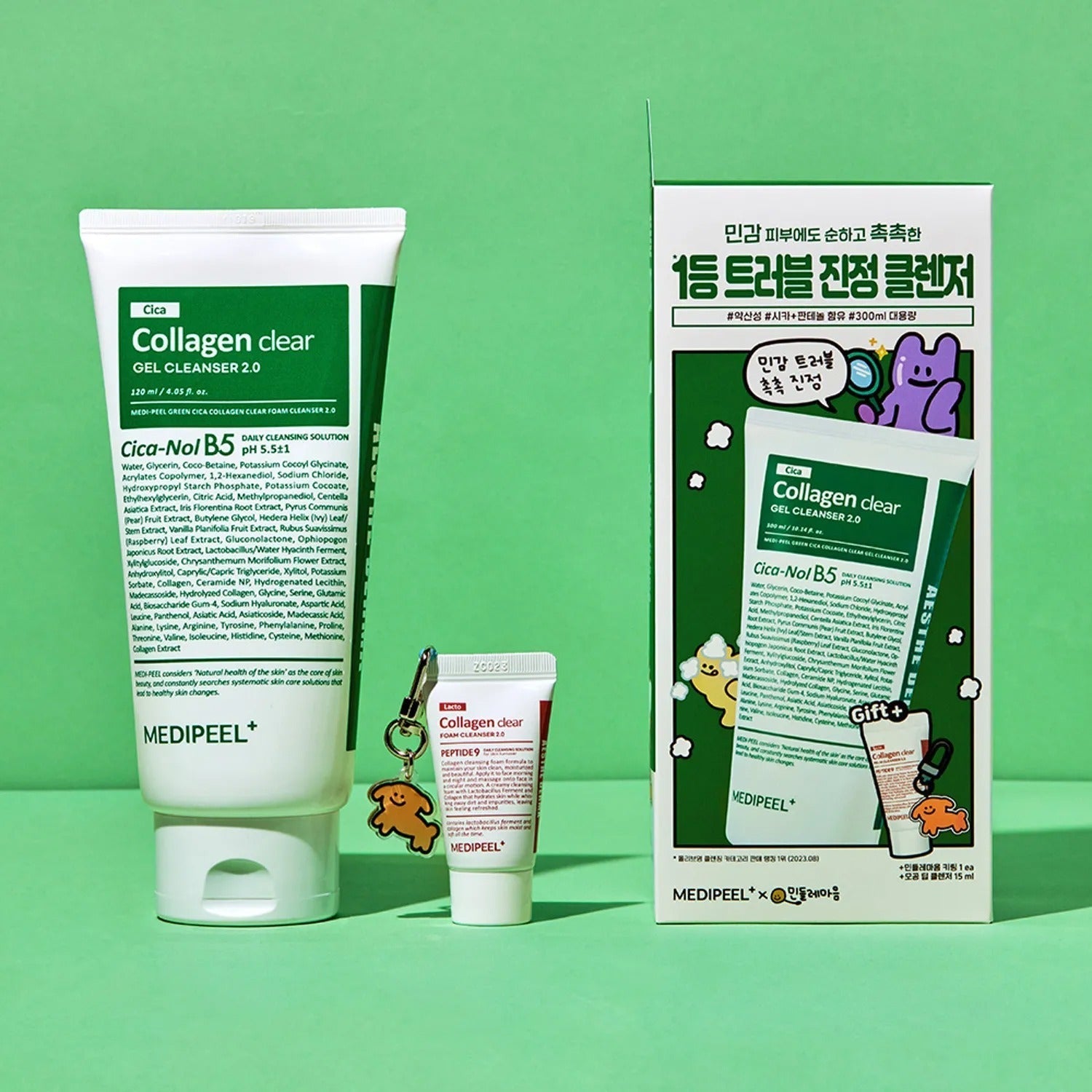 [MINDLEMAUM EDITION] MEDI-PEEL Green Cica Collagen Clear Foam 2.0 300ml Set (+Red Lacto Foam 15ml)