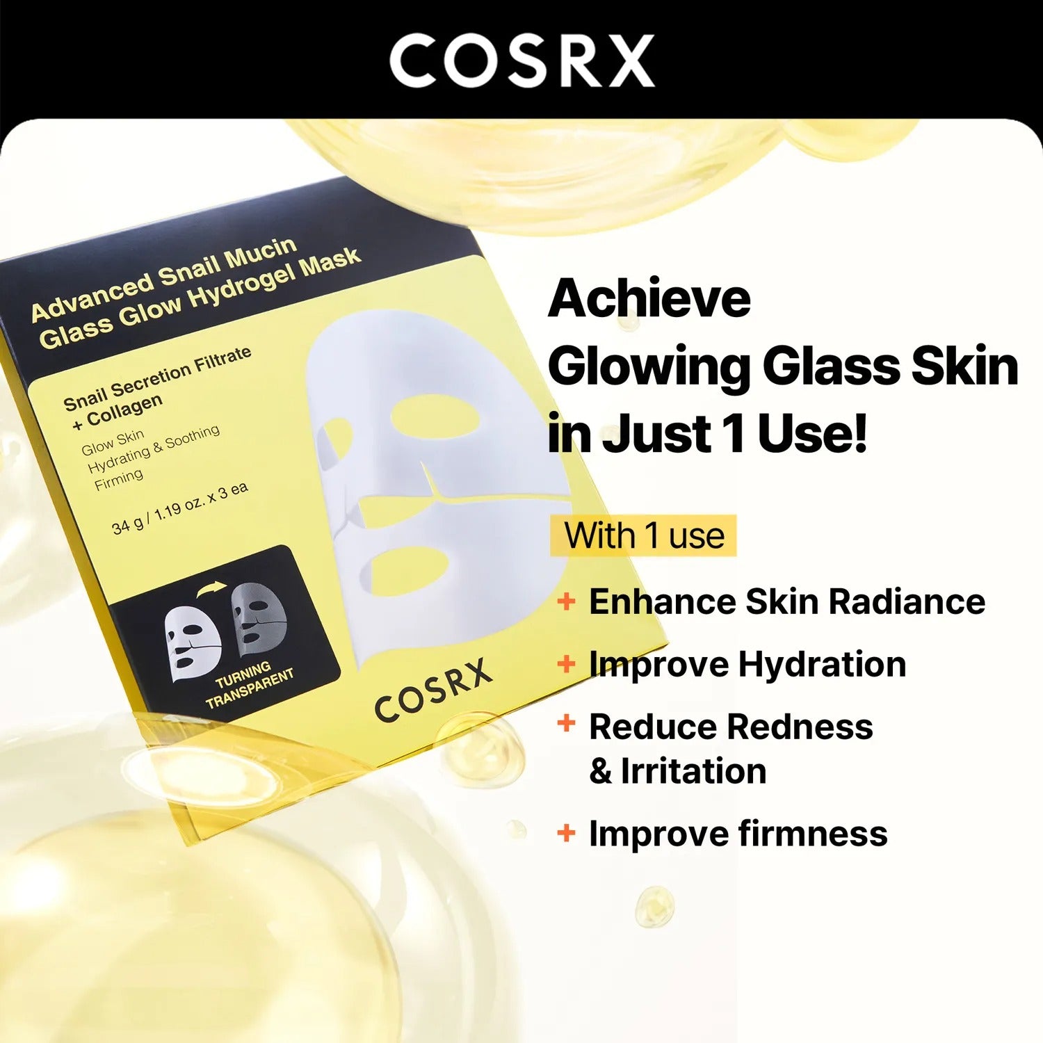 COSRX Advanced Snail Mucin Glass Glow Hydrogel Mask (3ea)
