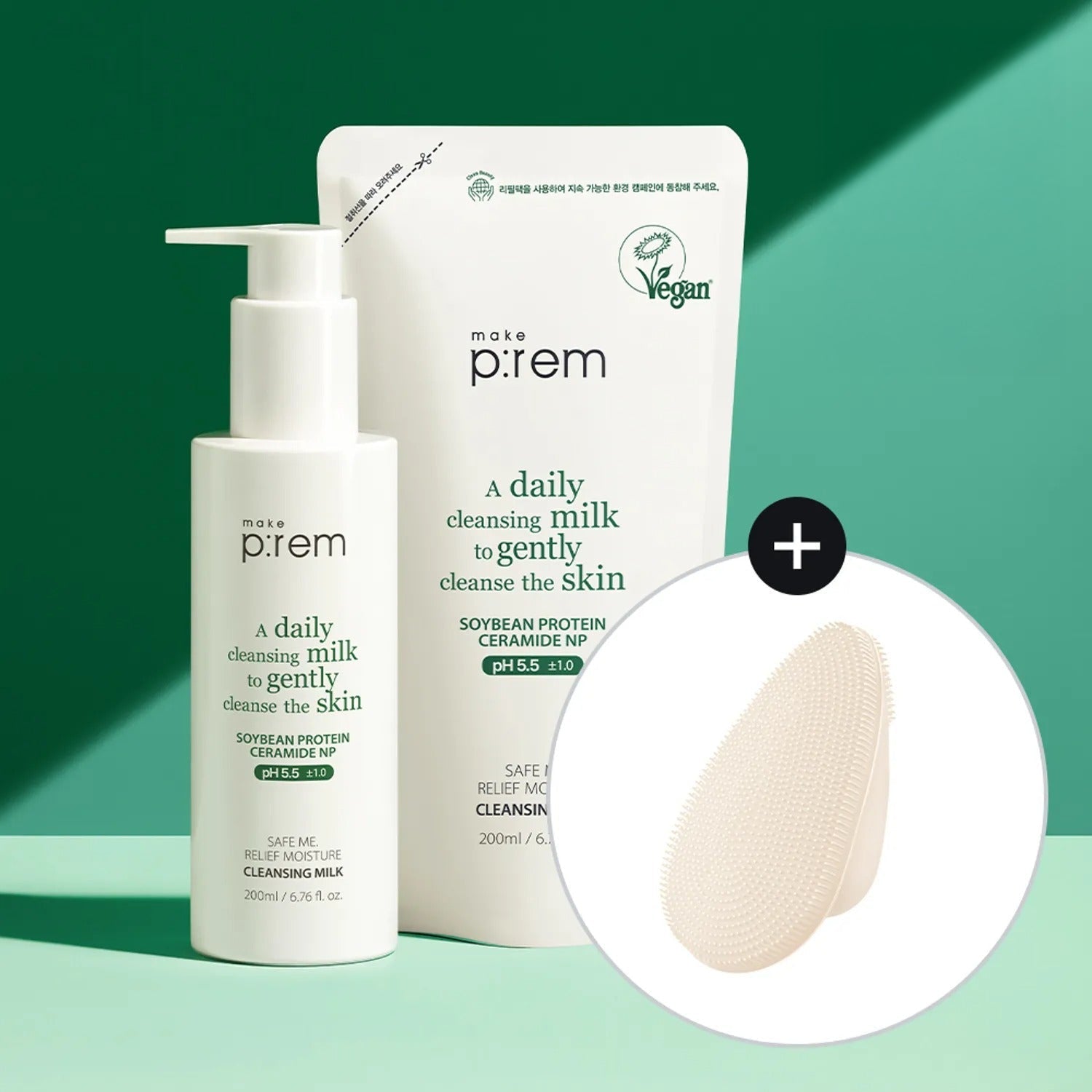 ★2024 Awards★ makeprem Safe Me Relief Mositure Cleansing Milk 200ml Set (+Refill 200ml+Silicone Pad 1ea)