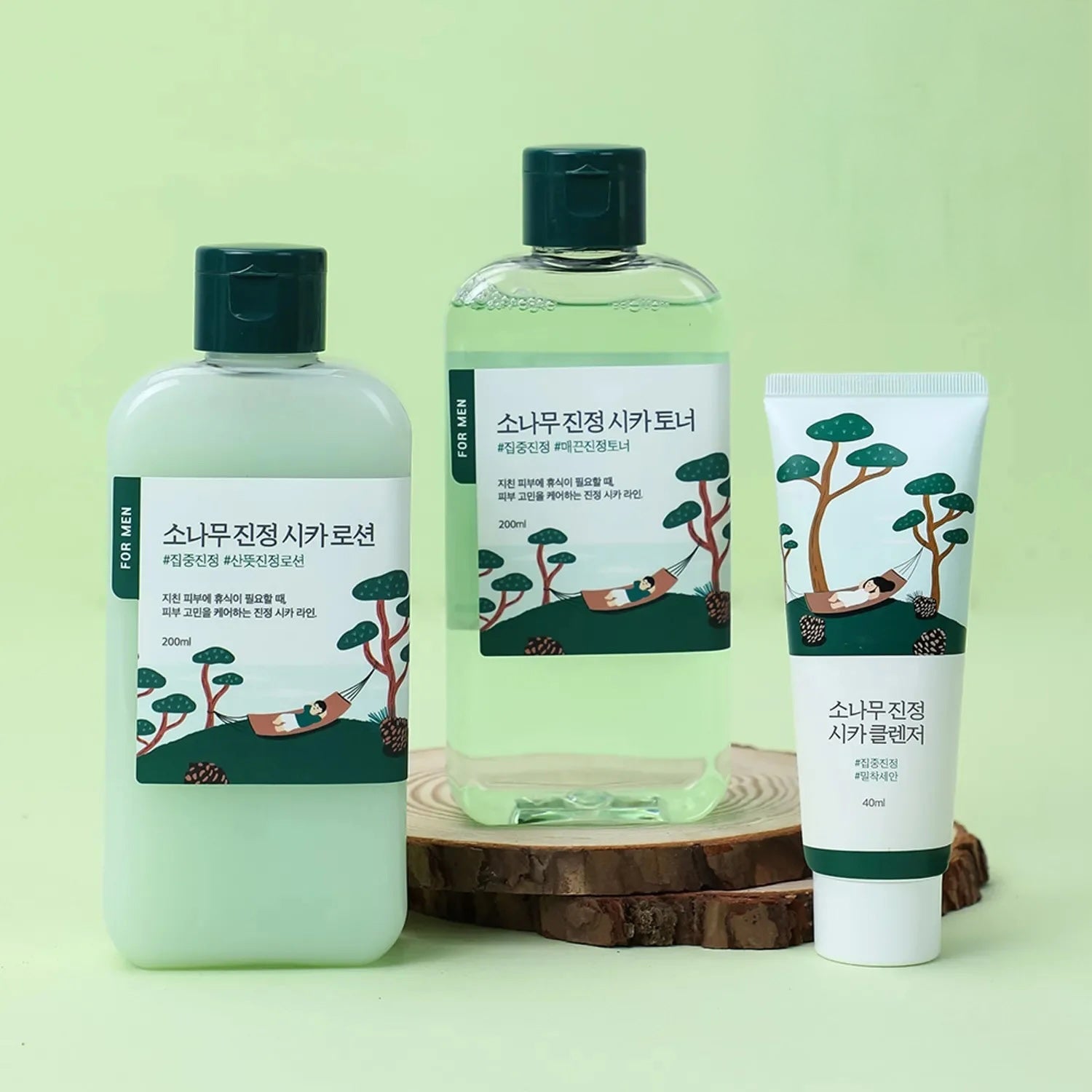 ROUND LAB For Men Pine Calming Toner/Lotion Set (+Cleanser 40mL)