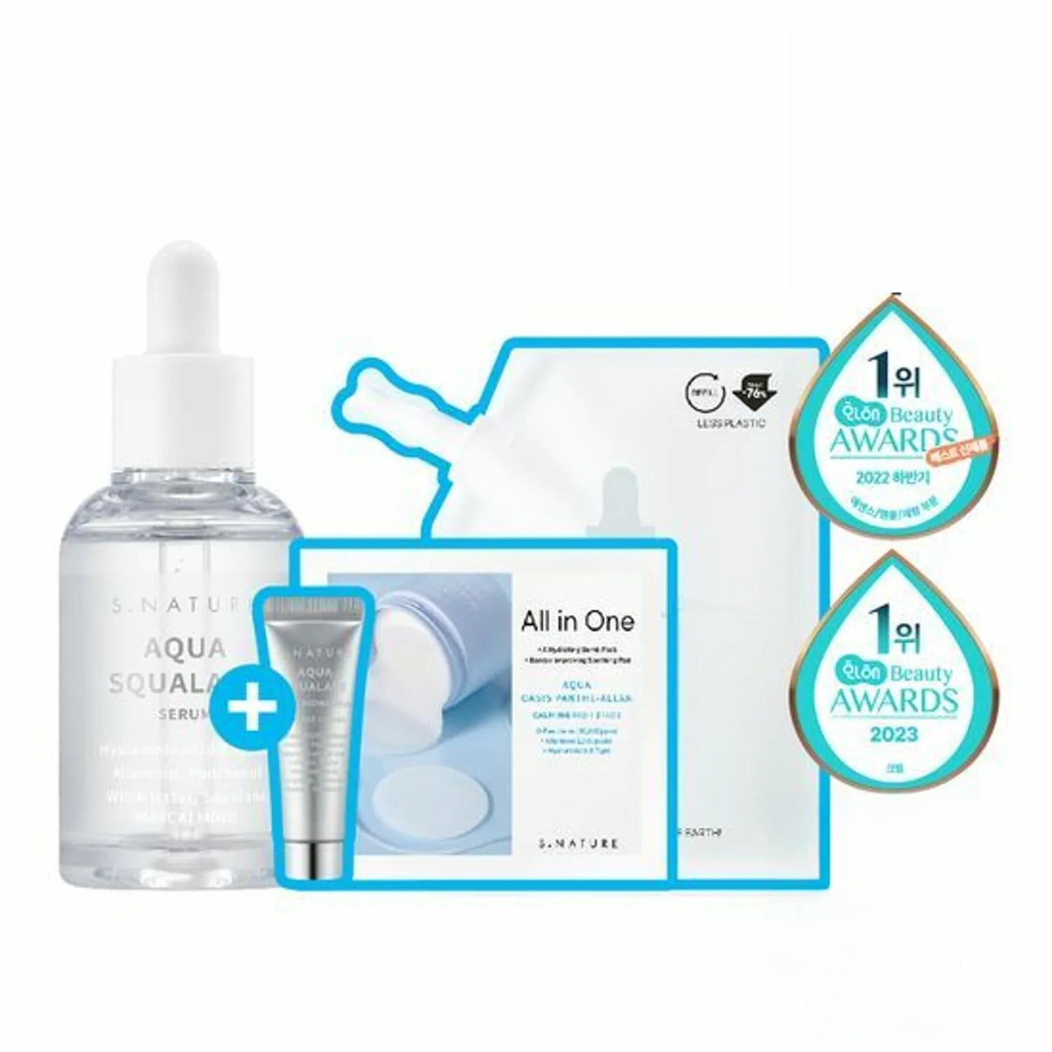 2024 Awards S.NATURE Aqua Squalane Serum 50ml Set (+Refill 50ml+Moisture Cream 10ml+Calming Pad 2P)
