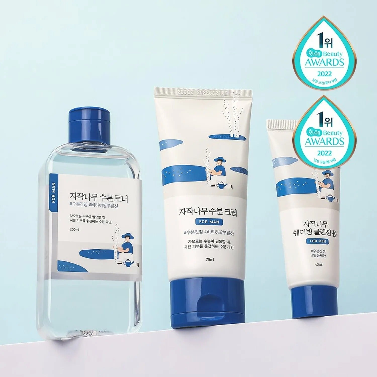 ROUND LAB For Men Birch Juice Toner/Cream 2P Set (+Shaving Foam 40mL)