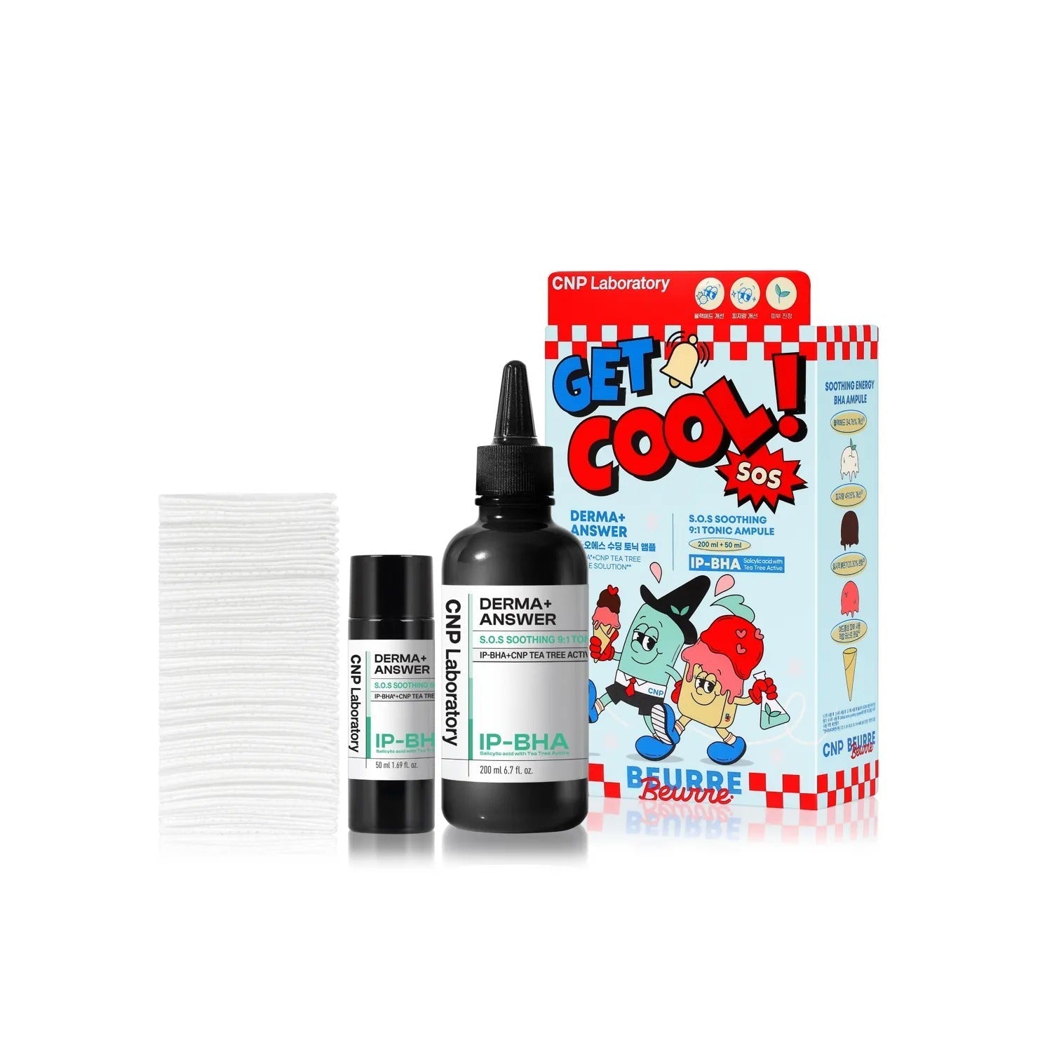[BEURRE BEURRE EDITION] CNP Derma+ Answer S.O.S Soothing 9:1 Tonic Ampule 200ml Set (+50ml+Gauze Pad 40P)