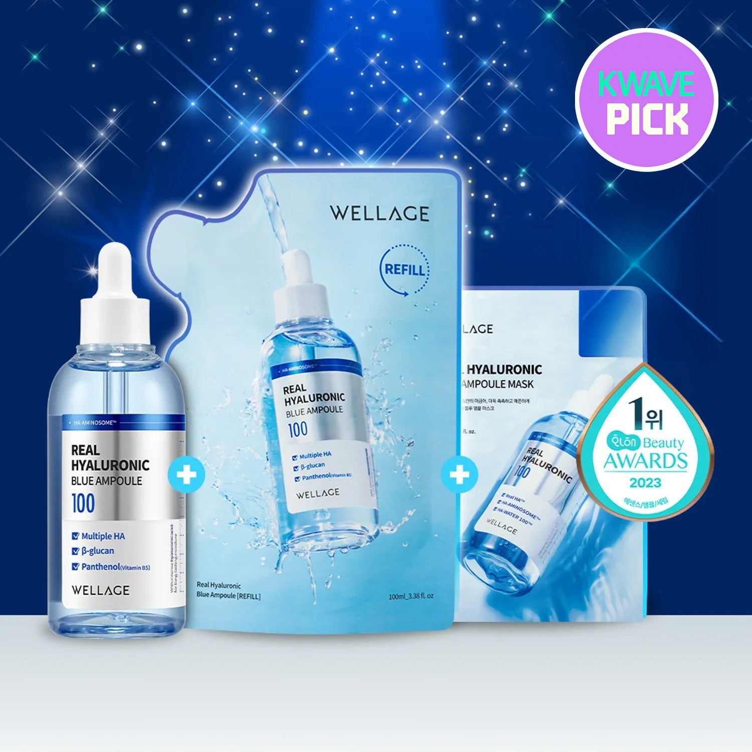 WELLAGE Real Hyaluronic Blue 100 Ampoule 100ml Refill Set (+Mask Sheet 1ea)
