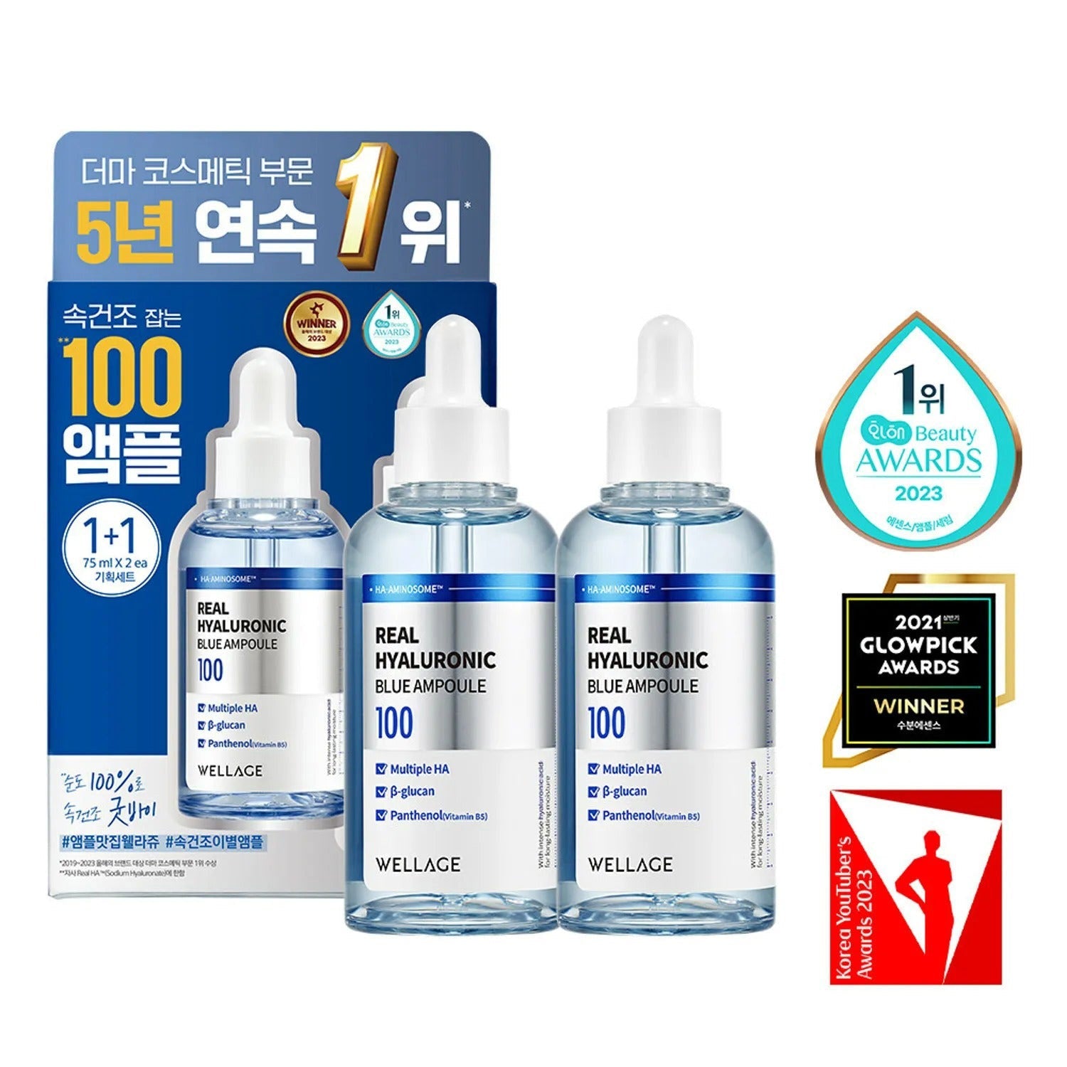 WELLAGE Real Hyaluronic Blue 100 Ampoule 75mL 1+1 Special Set